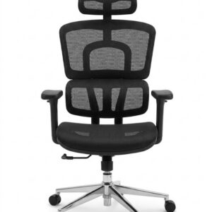 Mesh highback office chair with chrome base, front view