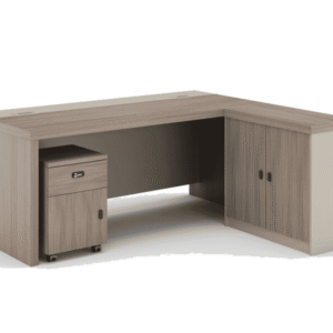 L-shaped executive desk with mobile pedestal