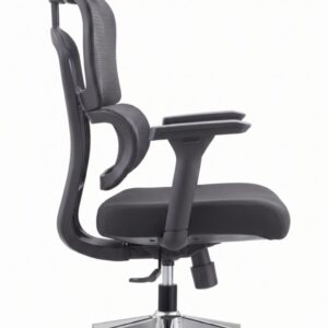 Mesh highback office chair with chrome base, side view